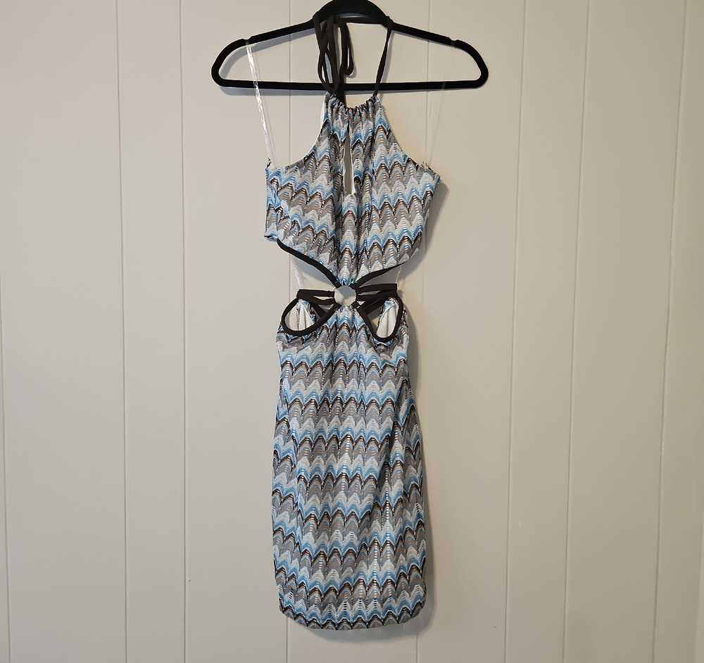Stylish Blue and Black Halter Dress